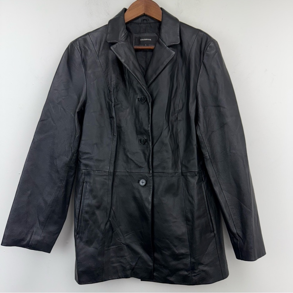 Colebrook size Large Women’s Black Leather Button Up Blazer Jacket